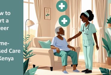 2d illustration of a caregier taking care of an elderly woman at home. how to start home based care in kenya.