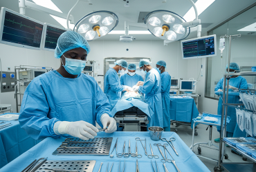 African-theatre-sterile-assistant-arranging-operating-instruments-during-a-surgery.-Theatre-Sterile-Assistant-career-path-in-Kenya