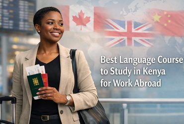 An image showing a confident young Kenyan professional standing at an airport departure terminal holding a passport and travel documents. Best Language Course to Study in Kenya. An image showing a confident young Kenyan professional standing at an airport departure terminal holding a passport and travel documents. Best Language Course to Study in Kenya.