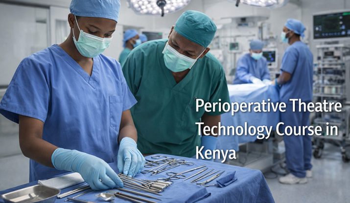 a photo of a kenyan perioperative theatre technology student assisting in a surgical enviroment. Perioperative Theatre Technology Course in Kenya.
