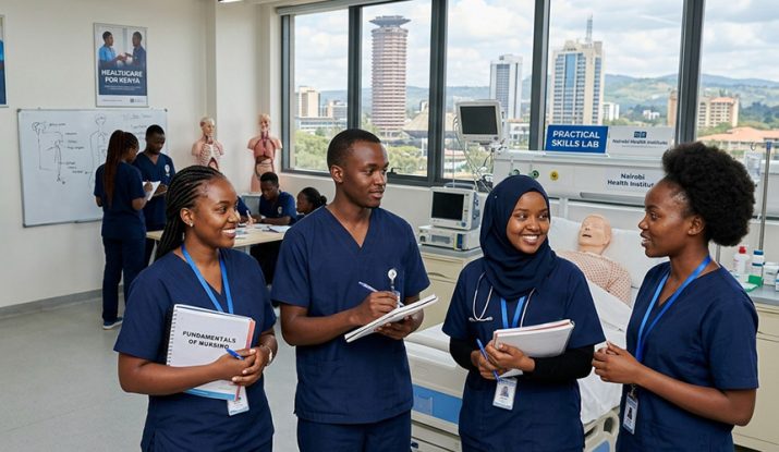 Happy medical students in a classroom during a practical lesson. Affordable Medical Courses in Nairobi