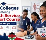 a-confident-health-service-support-student-holding-a-clip-board-in-the-foreground-with-a-group-of-others-practicing-on-a-mannequin-in-the-background. Best Colleges Offering Health Support Services Course in Kenya.