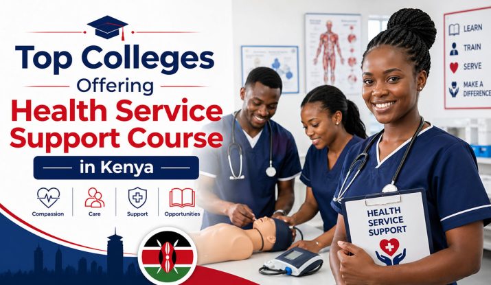 a-confident-health-service-support-student-holding-a-clip-board-in-the-foreground-with-a-group-of-others-practicing-on-a-mannequin-in-the-background. Best Colleges Offering Health Support Services Course in Kenya.