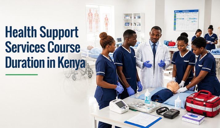 a-diverse-group-of-Kenyan-students-is-engaged-in-different-stages-of-practical-training-under-the-supervision-of-an-experienced-African-healthcare-instructor.Health Support Services Course Duration in Kenya-PTI.