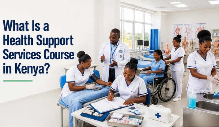 a-group-of-enthusiastic-Kenyan-students-participating-in-practical-healthcare-support-training-inside-a-modern-medical-skills-laboratory. What Is a Health Support Services Course in Kenya?