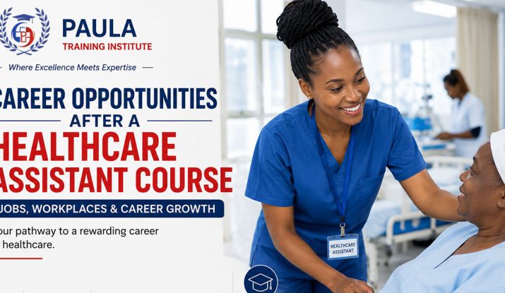 Career opportunities after a Healthcare Assistant Course in Kenya, showing a healthcare assistant caring for a patient