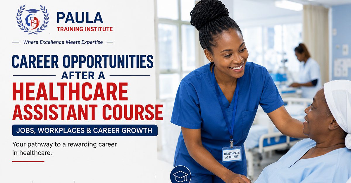 Career opportunities after a Healthcare Assistant Course in Kenya, showing a healthcare assistant caring for a patient