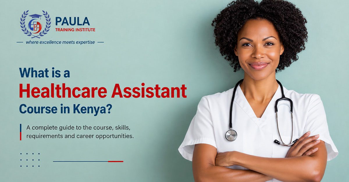confident-healthcare-assistant-with-stethoscope-smiling-against-green-background.What is a Healthcare Assistant Course in Kenya.