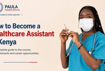 a confident healthcare assistant with stethoscope and medicine. How to Become a Healthcare Assistant in Kenya.