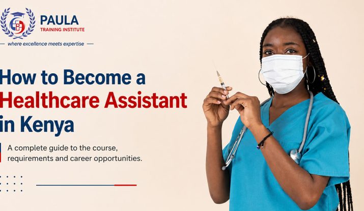 a confident healthcare assistant with stethoscope and medicine. How to Become a Healthcare Assistant in Kenya.