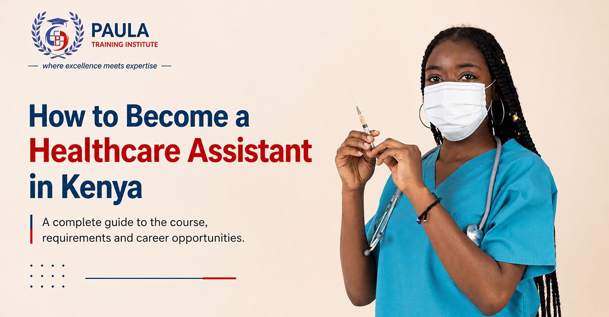 a confident healthcare assistant with stethoscope and medicine. How to Become a Healthcare Assistant in Kenya.