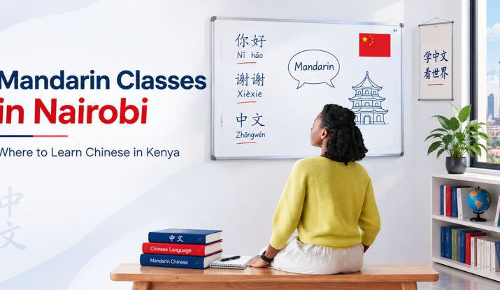 Mandarin classes in Nairobi at Paula Training Institute, featuring a Kenyan student learning Chinese in a modern classroom.