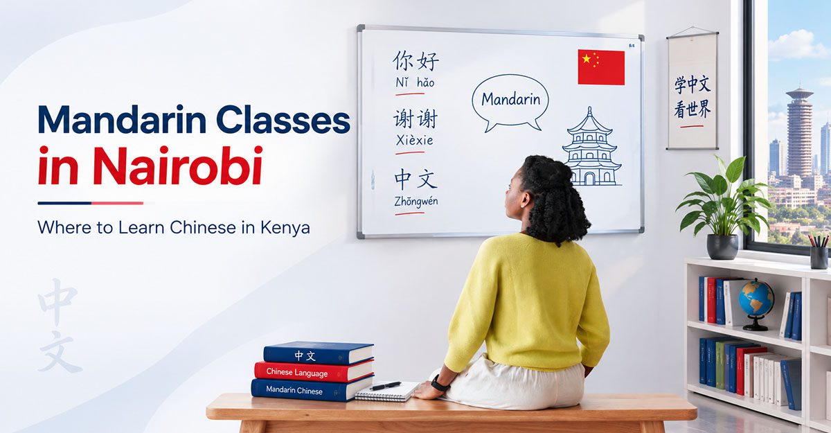 Mandarin classes in Nairobi at Paula Training Institute, featuring a Kenyan student learning Chinese in a modern classroom.